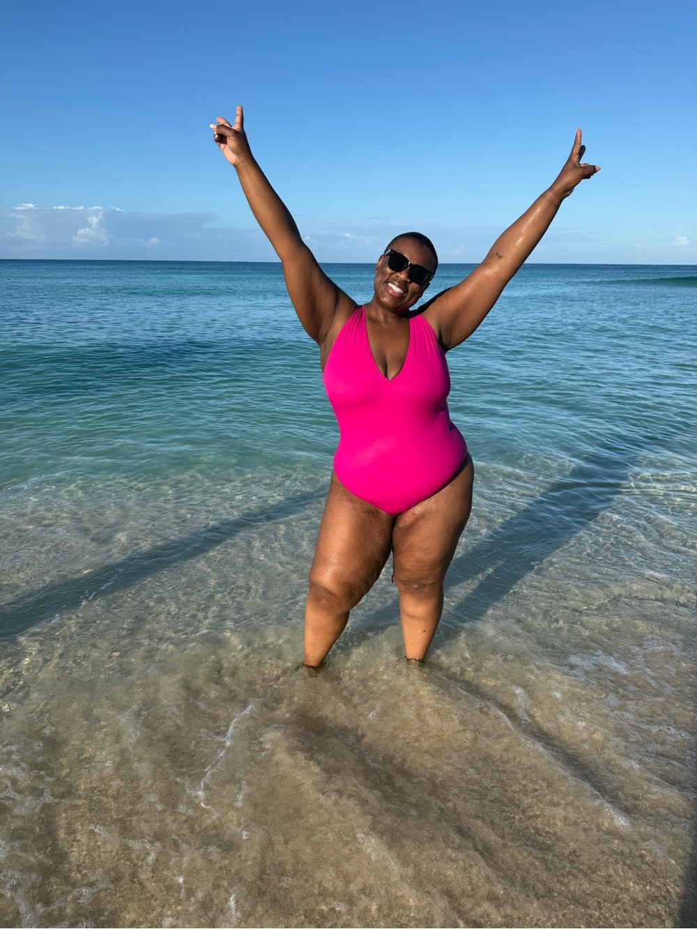 Plunge V-Neck One-Piece Swimsuit in Hot Pink